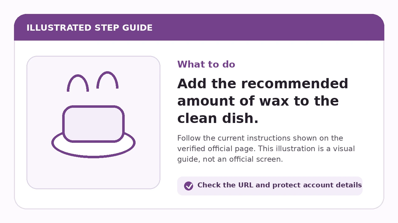 Illustrated guide for Add the recommended amount of wax to the clean dish