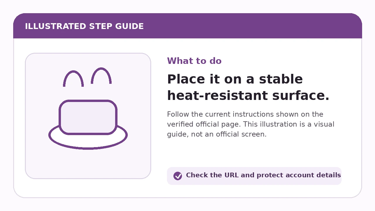 Illustrated guide for Place it on a stable heat-resistant surface