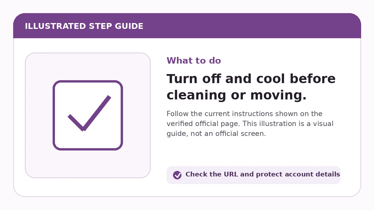 Illustrated guide for Turn off and cool before cleaning or moving
